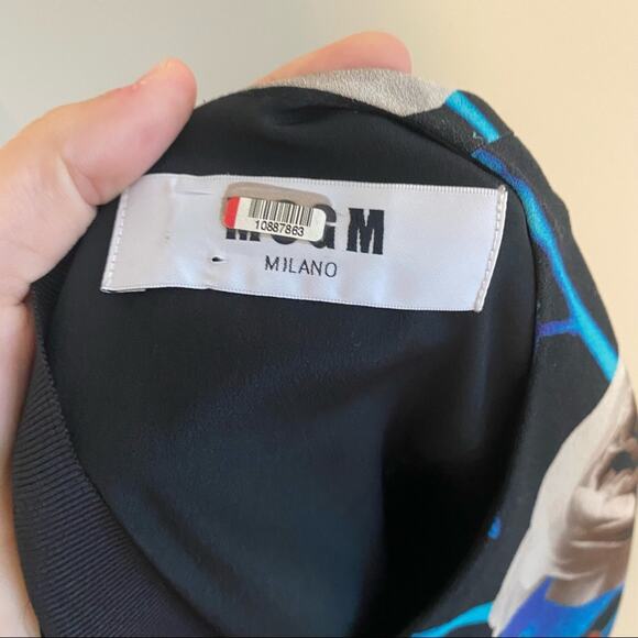 MSGM Milano Blue Red Black Rose Floral Long Sleeve Maxi Gown Dress XS - Picture 3 of 16